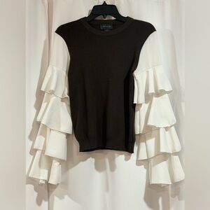 Zara Black and White Ruffle Sleeve Blouse